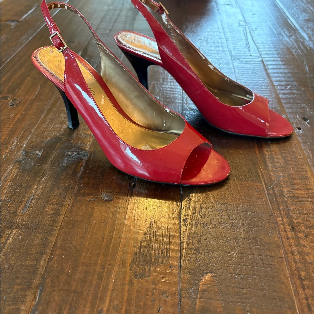 Dark Red Peep-Toe Heels